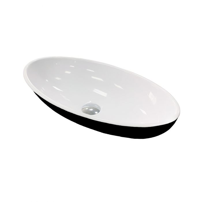 Раковина, умивальник Adamant ANDERE NEW, штучний камінь, овальна, без отвору для змішувача та переливу, 590х295х130мм, накладний, чорно-білий Раковина, умивальник Adamant ANDERE NEW, штучний камінь, овальна, без отвору для змішувача та переливу, 590х295х130мм, накладний, чорно-білий