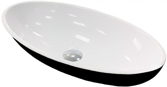 Раковина, умивальник Adamant ANDERE NEW, штучний камінь, овальна, без отвору для змішувача та переливу, 590х295х130мм, накладний, чорно-білий Раковина, умивальник Adamant ANDERE NEW, штучний камінь, овальна, без отвору для змішувача та переливу, 590х295х130мм, накладний, чорно-білий
