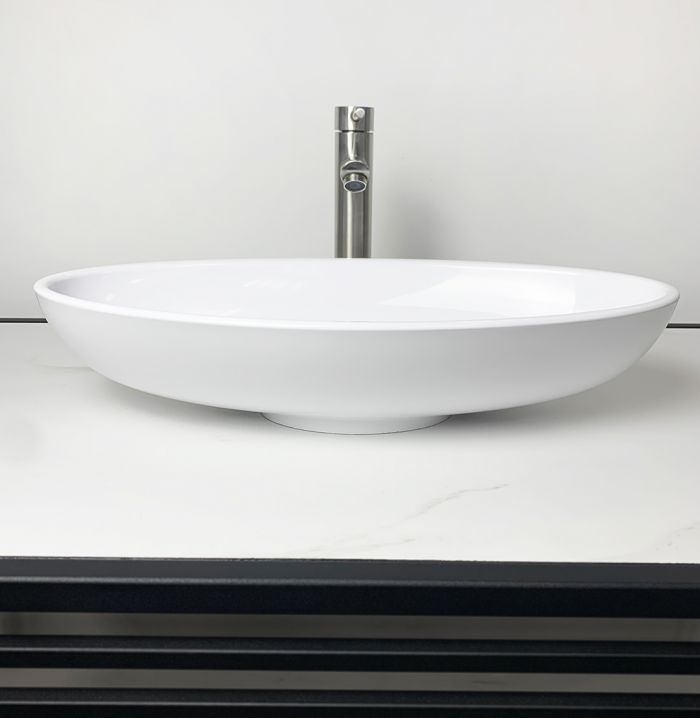 Раковина, умивальник Adamant ANDERE NEW, штучний камінь, овальна, без отвору для змішувача та переливу, 590х295х130мм, накладний, білий Раковина, умивальник Adamant ANDERE NEW, штучний камінь, овальна, без отвору для змішувача та переливу, 590х295х130мм, накладний, білий