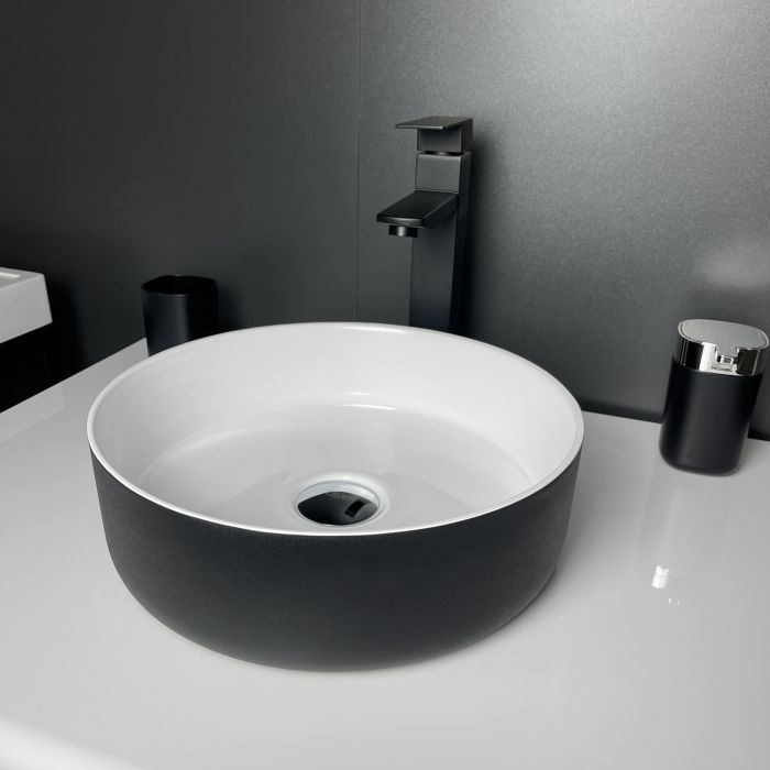 Раковина, умивальник Adamant ARENA, штучний камінь, кругла, без отвору для змішувача та переливу, 360х113мм, врезной, чорно-білий Раковина, умивальник Adamant ARENA, штучний камінь, кругла, без отвору для змішувача та переливу, 360х113мм, врезной, чорно-білий