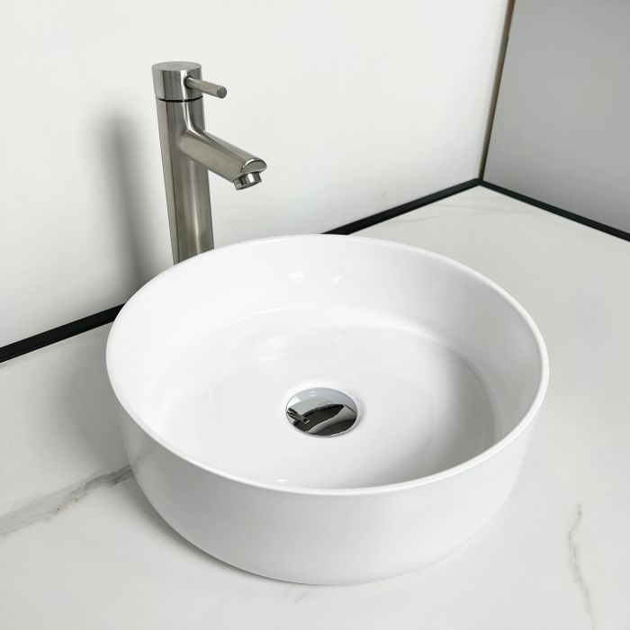 Раковина, умивальник Adamant ARENA, штучний камінь, кругла, без отвору для змішувача та переливу, 360х113мм, накладний, білий Раковина, умивальник Adamant ARENA, штучний камінь, кругла, без отвору для змішувача та переливу, 360х113мм, накладний, білий