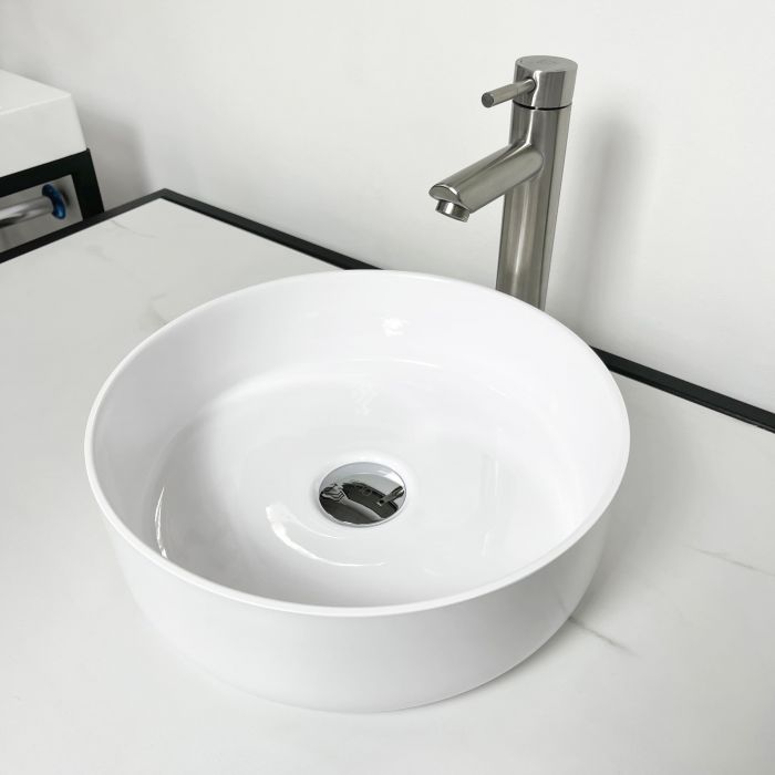 Раковина, умивальник Adamant ARENA, штучний камінь, кругла, без отвору для змішувача та переливу, 360х113мм, накладний, білий Раковина, умивальник Adamant ARENA, штучний камінь, кругла, без отвору для змішувача та переливу, 360х113мм, накладний, білий