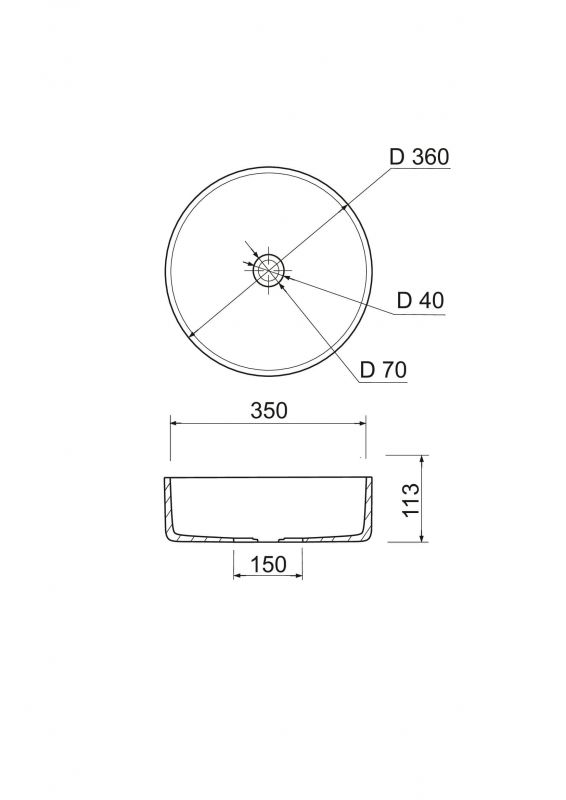 Раковина, умивальник Adamant ARENA, штучний камінь, кругла, без отвору для змішувача та переливу, 360х113мм, накладний, білий Раковина, умивальник Adamant ARENA, штучний камінь, кругла, без отвору для змішувача та переливу, 360х113мм, накладний, білий