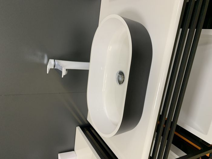 Раковина, умивальник Adamant BESTE NEW, штучний камінь, овальна, без отвору для змішувача та переливу, 540x350x11мм, накладний, чорно-білий Раковина, умивальник Adamant BESTE NEW, штучний камінь, овальна, без отвору для змішувача та переливу, 540x350x11мм, накладний, чорно-білий