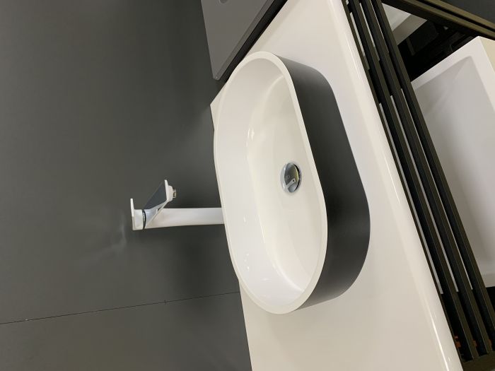 Раковина, умивальник Adamant BESTE NEW, штучний камінь, овальна, без отвору для змішувача та переливу, 540x350x11мм, накладний, чорно-білий Раковина, умивальник Adamant BESTE NEW, штучний камінь, овальна, без отвору для змішувача та переливу, 540x350x11мм, накладний, чорно-білий