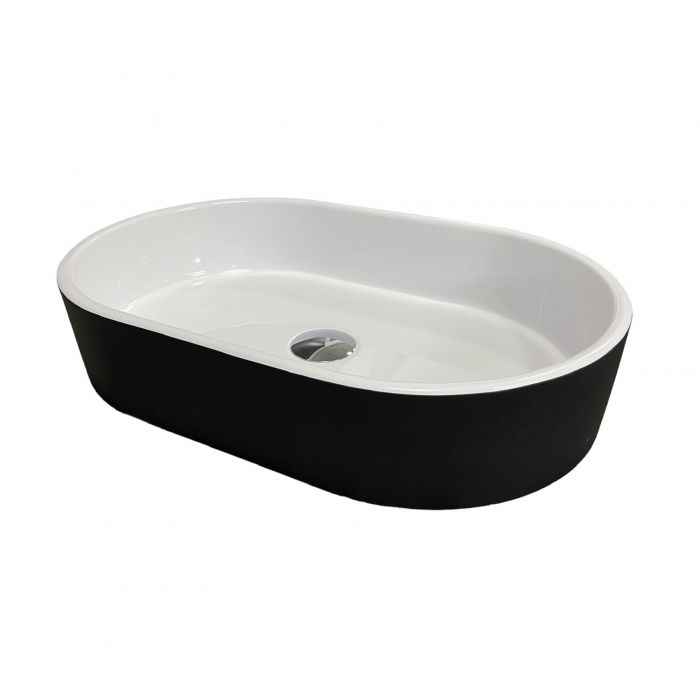 Раковина, умивальник Adamant BESTE NEW, штучний камінь, овальна, без отвору для змішувача та переливу, 540x350x11мм, накладний, чорно-білий Раковина, умивальник Adamant BESTE NEW, штучний камінь, овальна, без отвору для змішувача та переливу, 540x350x11мм, накладний, чорно-білий