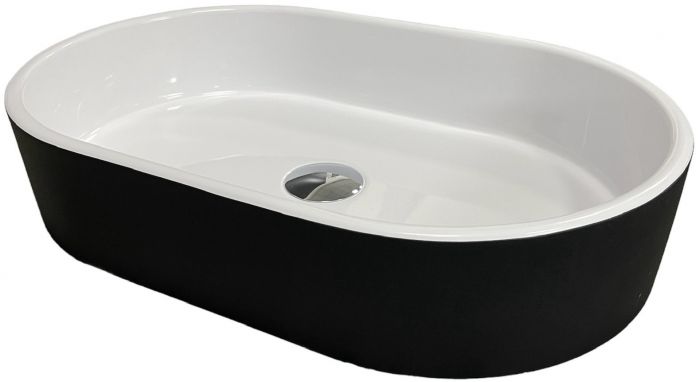 Раковина, умивальник Adamant BESTE NEW, штучний камінь, овальна, без отвору для змішувача та переливу, 540x350x11мм, накладний, чорно-білий Раковина, умивальник Adamant BESTE NEW, штучний камінь, овальна, без отвору для змішувача та переливу, 540x350x11мм, накладний, чорно-білий