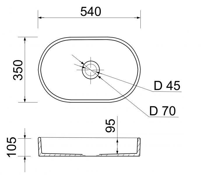 Раковина, умивальник Adamant BESTE NEW, штучний камінь, овальна, без отвору для змішувача та переливу, 540x350x11мм, накладний, білий Раковина, умивальник Adamant BESTE NEW, штучний камінь, овальна, без отвору для змішувача та переливу, 540x350x11мм, накладний, білий