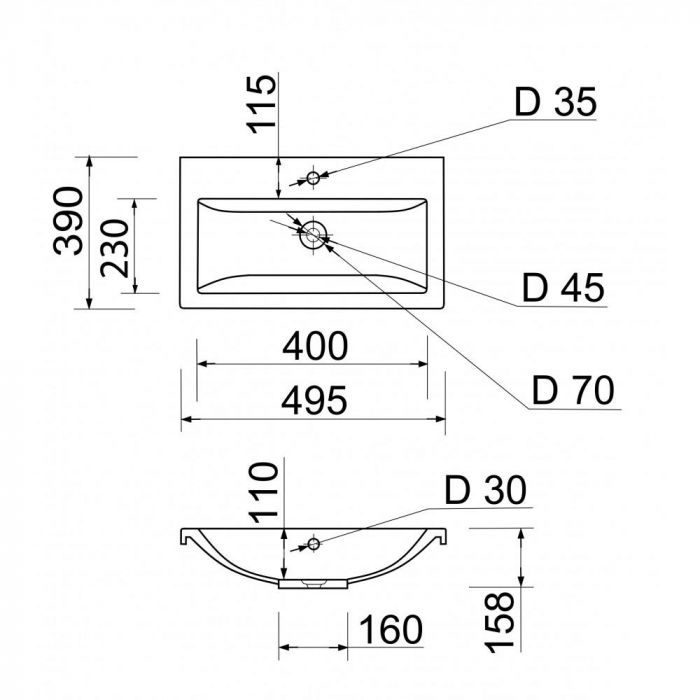 Раковина, умивальник Adamant CERS, штучний камінь, прямокут., з отвором для змішувача, з отвором для переливу, 495x390x158мм, накладний, білий Раковина, умивальник Adamant CERS, штучний камінь, прямокут., з отвором для змішувача, з отвором для переливу, 495x390x158мм, накладний, білий
