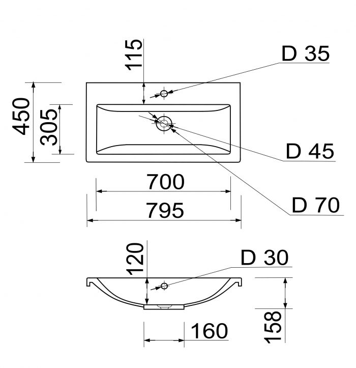 Раковина, умивальник Adamant CERS, штучний камінь, прямокут., з отвором для змішувача, з отвором для переливу, 795x450x158мм, накладний, білий Раковина, умивальник Adamant CERS, штучний камінь, прямокут., з отвором для змішувача, з отвором для переливу, 795x450x158мм, накладний, білий