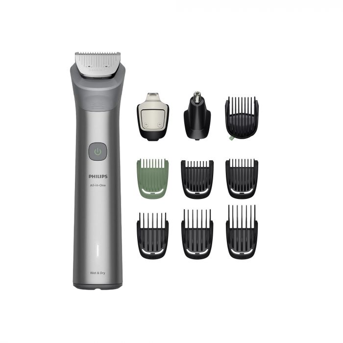 Тример Philips Series 5000, для бороди, голови та тіла, насадок-10, сталь, сірий