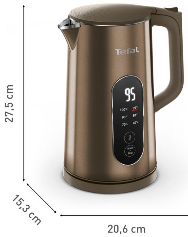 Електрочайник Tefal Selection 1.7л, з подвійними стінками, 6 темп.реж, підтримка температури, сенc. управління, бронзовий