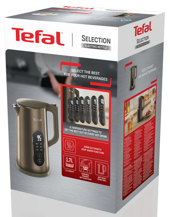 Електрочайник Tefal Selection 1.7л, з подвійними стінками, 6 темп.реж, підтримка температури, сенc. управління, бронзовий