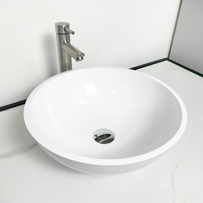 Раковина, умивальник Adamant KREIS, штучний камінь, кругла, без отвору для змішувача та переливу, 420х150мм, накладний, білий Раковина, умивальник Adamant KREIS, штучний камінь, кругла, без отвору для змішувача та переливу, 420х150мм, накладний, білий