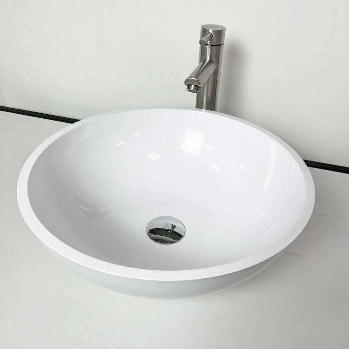 Раковина, умивальник Adamant KREIS, штучний камінь, кругла, без отвору для змішувача та переливу, 420х150мм, накладний, білий Раковина, умивальник Adamant KREIS, штучний камінь, кругла, без отвору для змішувача та переливу, 420х150мм, накладний, білий