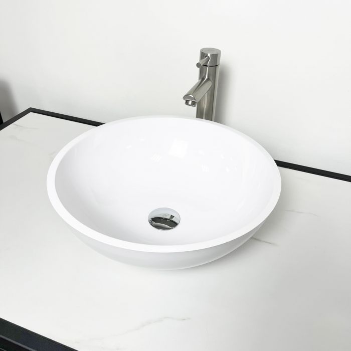 Раковина, умивальник Adamant KREIS, штучний камінь, кругла, без отвору для змішувача та переливу, 420х150мм, накладний, білий Раковина, умивальник Adamant KREIS, штучний камінь, кругла, без отвору для змішувача та переливу, 420х150мм, накладний, білий