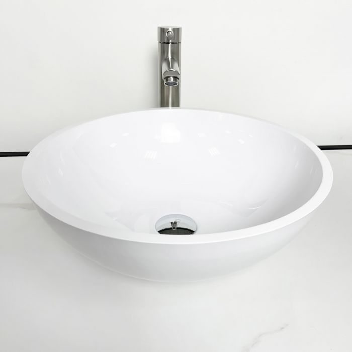 Раковина, умивальник Adamant KREIS, штучний камінь, кругла, без отвору для змішувача та переливу, 420х150мм, накладний, білий Раковина, умивальник Adamant KREIS, штучний камінь, кругла, без отвору для змішувача та переливу, 420х150мм, накладний, білий