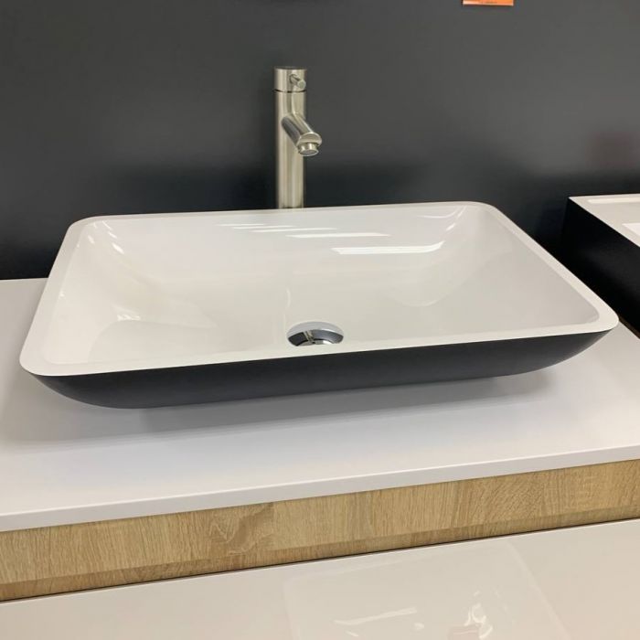 Раковина, умивальник Adamant LOWER, штучний камінь, прямокут., без отвору для змішувача та переливу, 560x360x100мм, накладний, чорно-білий Раковина, умивальник Adamant LOWER, штучний камінь, прямокут., без отвору для змішувача та переливу, 560x360x100мм, накладний, чорно-білий