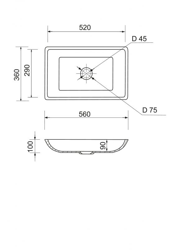 Раковина, умивальник Adamant LOWER, штучний камінь, прямокут., без отвору для змішувача та переливу, 560x360x100мм, накладний, чорно-білий Раковина, умивальник Adamant LOWER, штучний камінь, прямокут., без отвору для змішувача та переливу, 560x360x100мм, накладний, чорно-білий