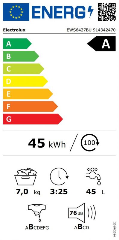 Пральна машина Electrolux фронтальна, 7кг, 1200, A, 48см, дисплей, інвертор, білий