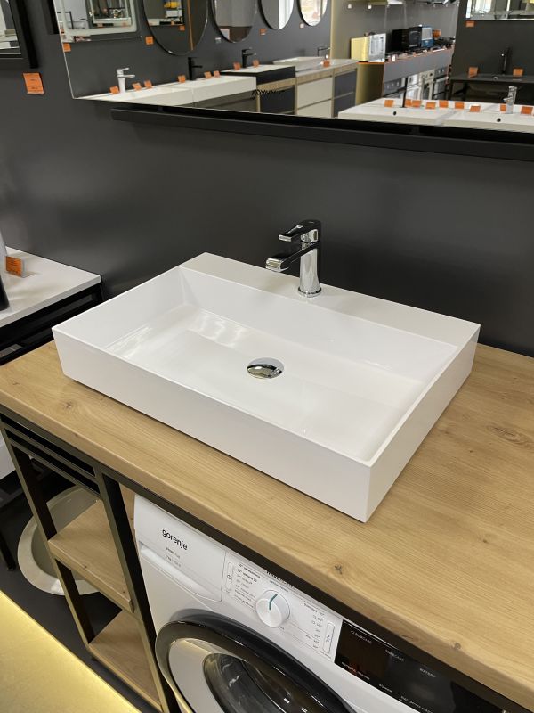 Раковина, умивальник Adamant SLENDER, штучний камінь, прямокут., з отвором для змішувача, без переливу, 605x405x120мм, накладний, білий Раковина, умивальник Adamant SLENDER, штучний камінь, прямокут., з отвором для змішувача, без переливу, 605x405x120мм, накладний, білий