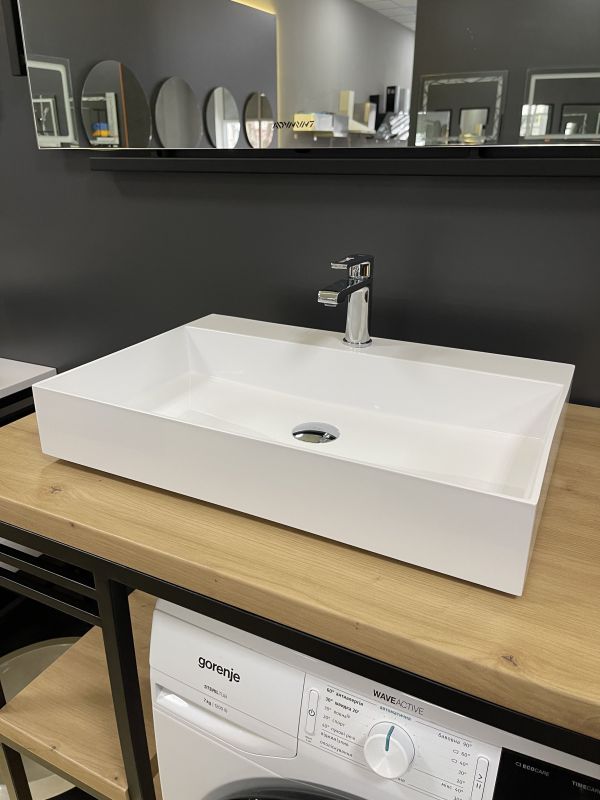 Раковина, умивальник Adamant SLENDER, штучний камінь, прямокут., з отвором для змішувача, без переливу, 605x405x120мм, накладний, білий Раковина, умивальник Adamant SLENDER, штучний камінь, прямокут., з отвором для змішувача, без переливу, 605x405x120мм, накладний, білий