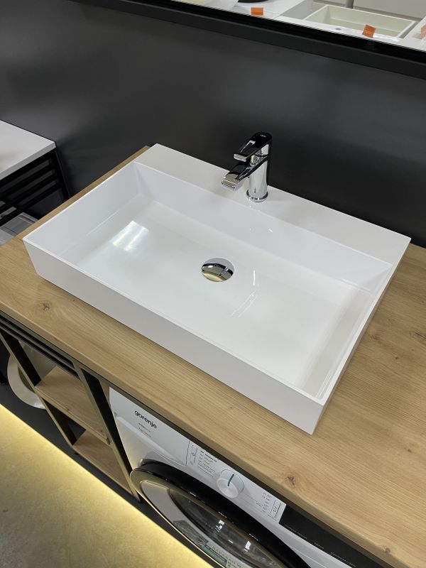 Раковина, умивальник Adamant SLENDER, штучний камінь, прямокут., з отвором для змішувача, без переливу, 605x405x120мм, накладний, білий Раковина, умивальник Adamant SLENDER, штучний камінь, прямокут., з отвором для змішувача, без переливу, 605x405x120мм, накладний, білий