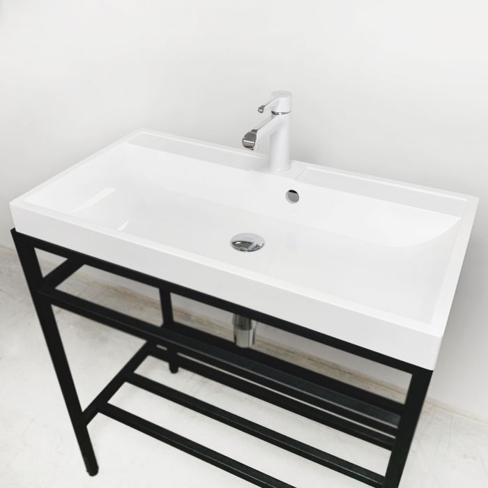 Раковина, умивальник Adamant STRENG NEW, штучний камінь, прямокут., з отвором для змішувача, з отвором для переливу, 790x410x123мм, накладний, білий Раковина, умивальник Adamant STRENG NEW, штучний камінь, прямокут., з отвором для змішувача, з отвором для переливу, 790x410x123мм, накладний, білий