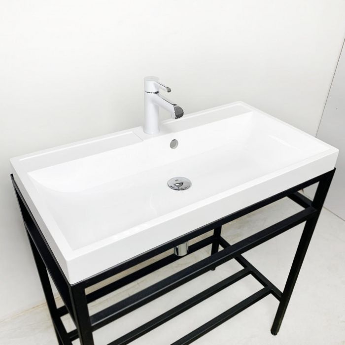 Раковина, умивальник Adamant STRENG NEW, штучний камінь, прямокут., з отвором для змішувача, з отвором для переливу, 990x410x123мм, накладний, білий Раковина, умивальник Adamant STRENG NEW, штучний камінь, прямокут., з отвором для змішувача, з отвором для переливу, 990x410x123мм, накладний, білий