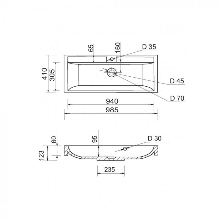 Раковина, умивальник Adamant STRENG NEW, штучний камінь, прямокут., з отвором для змішувача, з отвором для переливу, 990x410x123мм, накладний, білий Раковина, умивальник Adamant STRENG NEW, штучний камінь, прямокут., з отвором для змішувача, з отвором для переливу, 990x410x123мм, накладний, білий
