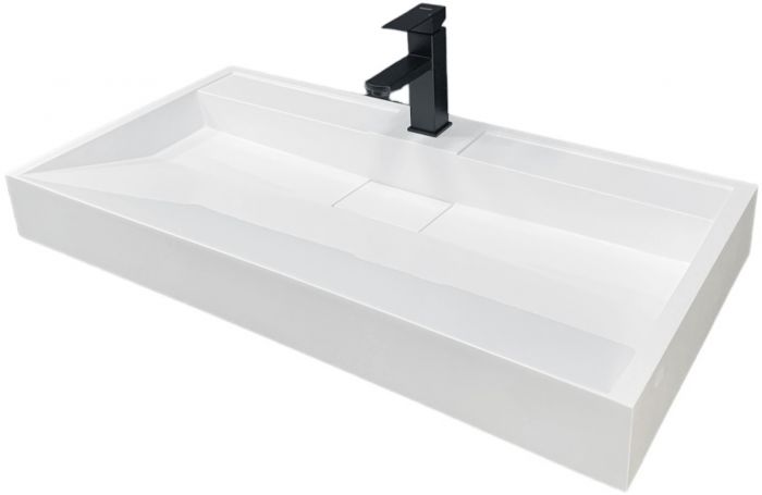 Раковина, умивальник Adamant VISION, штучний камінь, прямокут., з отвором для змішувача, без переливу, 900х455х110мм, накладний, білий Раковина, умивальник Adamant VISION, штучний камінь, прямокут., з отвором для змішувача, без переливу, 900х455х110мм, накладний, білий