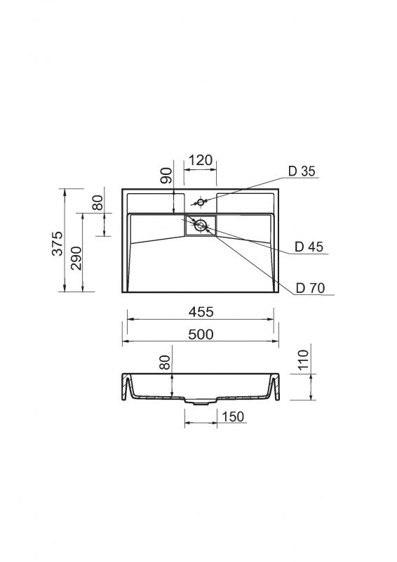 Раковина, умивальник Adamant VISION, штучний камінь, прямокут., з отвором для змішувача, без переливу, 500х380х110мм, накладний, білий Раковина, умивальник Adamant VISION, штучний камінь, прямокут., з отвором для змішувача, без переливу, 500х380х110мм, накладний, білий
