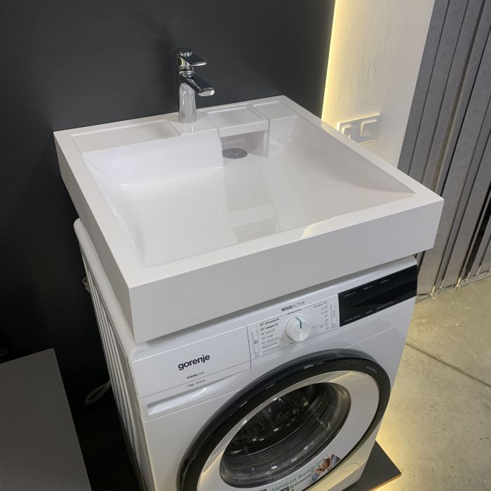 Раковина, умивальник Adamant WASHER NEW, штучний камінь, прямокут., з отвором для змішувача, без переливу, 595х595х115мм, накладний, білий Раковина, умивальник Adamant WASHER NEW, штучний камінь, прямокут., з отвором для змішувача, без переливу, 595х595х115мм, накладний, білий