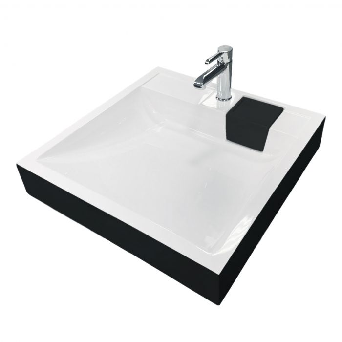 Раковина, умивальник Adamant WASHER NEW, штучний камінь, прямокут., з отвором для змішувача, без переливу, 595х595х115мм, накладний, чорно-білий Раковина, умивальник Adamant WASHER NEW, штучний камінь, прямокут., з отвором для змішувача, без переливу, 595х595х115мм, накладний, чорно-білий