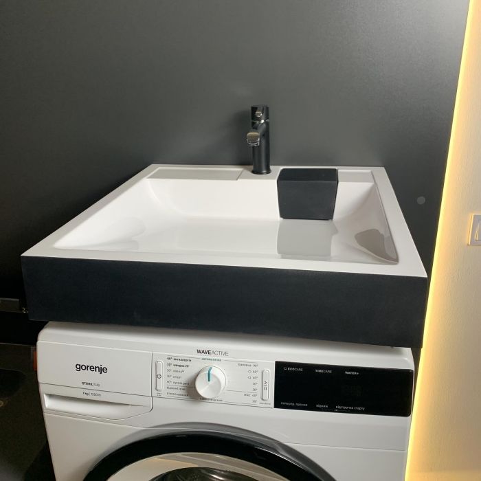 Раковина, умивальник Adamant WASHER NEW, штучний камінь, прямокут., з отвором для змішувача, без переливу, 595х595х115мм, накладний, чорно-білий Раковина, умивальник Adamant WASHER NEW, штучний камінь, прямокут., з отвором для змішувача, без переливу, 595х595х115мм, накладний, чорно-білий