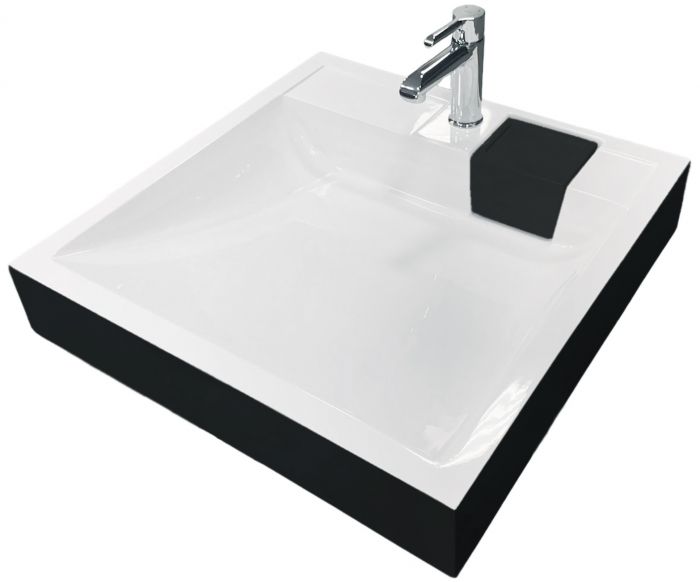 Раковина, умивальник Adamant WASHER NEW, штучний камінь, прямокут., з отвором для змішувача, без переливу, 595х595х115мм, накладний, чорно-білий Раковина, умивальник Adamant WASHER NEW, штучний камінь, прямокут., з отвором для змішувача, без переливу, 595х595х115мм, накладний, чорно-білий