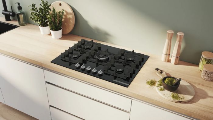 Варильна поверхня Bosch газова на склі, 75см, чавун, чорний