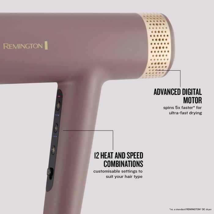 Фен Remington AIRvive, 1600Вт, 3 режими, дифузор, іоніз-я, хол. обдув, фіолетово-золотий
