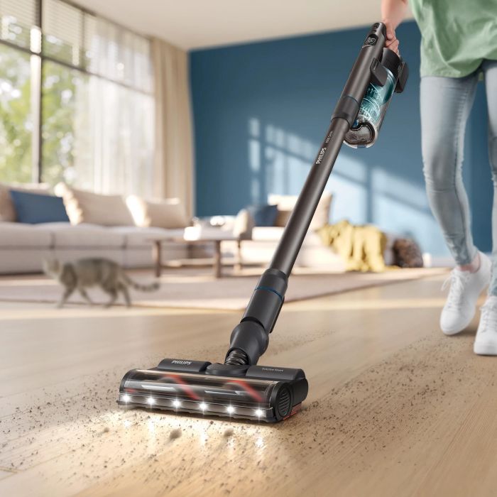 Пилосос Philips безпровідний Complete Series 8000, вологе прибирання, конт пил -0.6л, автон. робота до 80хв, чорно-блакитний