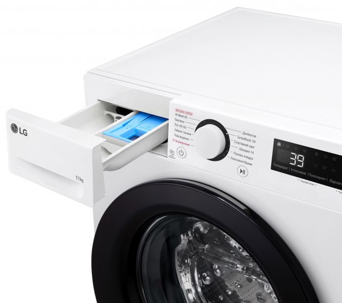 Пральна машина LG фронтальна, 11кг, 1400, A, 57см, дисплей, пара, інвертор, білий