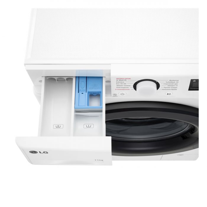 Пральна машина LG фронтальна, 11кг, 1400, A, 57см, дисплей, пара, інвертор, білий