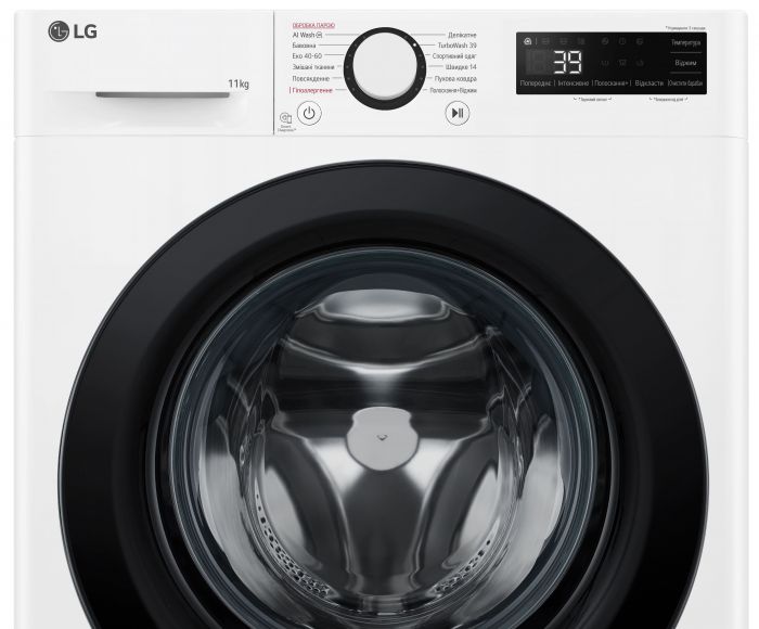 Пральна машина LG фронтальна, 11кг, 1400, A, 57см, дисплей, пара, інвертор, білий