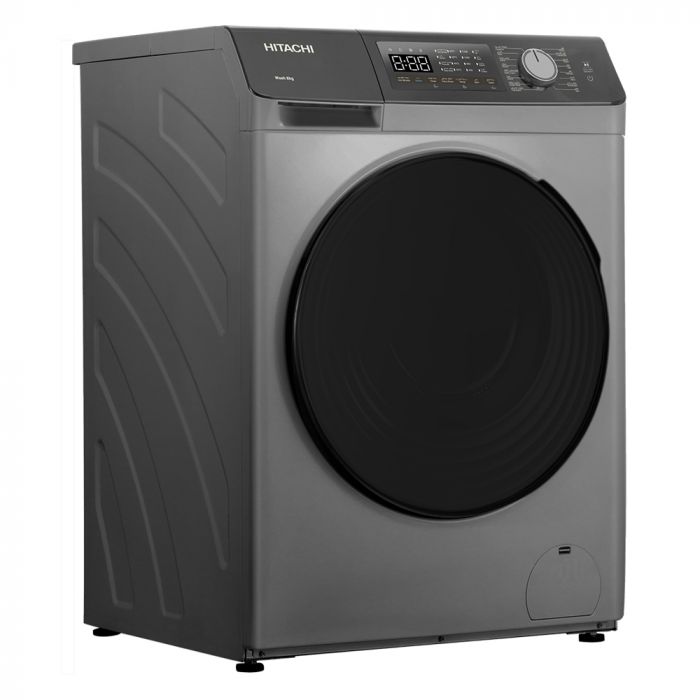 Пральна машина Hitachi фронтальна, 8кг, 1400, A+++, 60см, дисплей, пара, інвертор, люк чорний, cріблястий