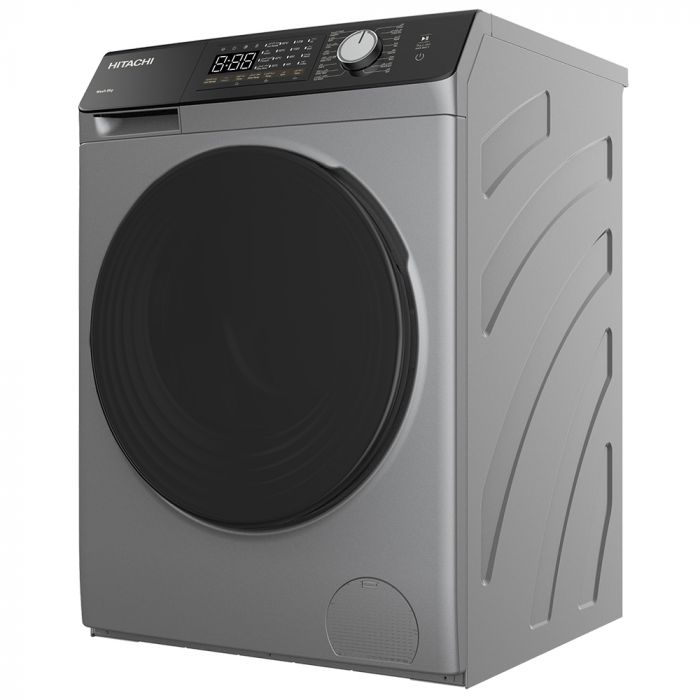 Пральна машина Hitachi фронтальна, 8кг, 1400, A+++, 60см, дисплей, пара, інвертор, люк чорний, cріблястий