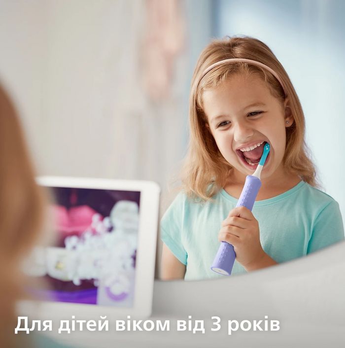 Щітка зубна електр. Philips, Sonicare For Kids, 62т. колив/хв, насадок-2, фіолетовий