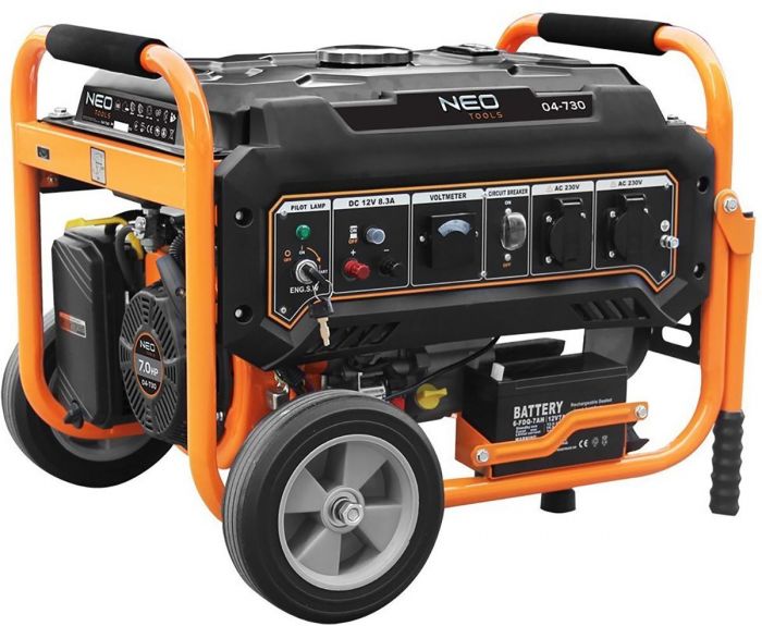 Генератор бензиновий Neo Tools 230В (1 фаза), 2.8/3кВт, електростартер, AVR, 45кг + Портативний зарядний пристрій сонячна панель 90-140