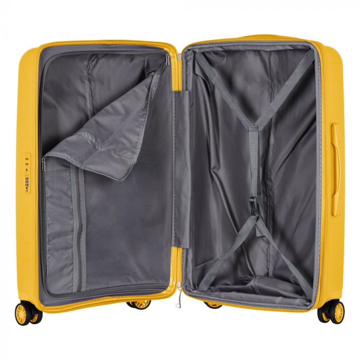 Набір валіз 2E, Aero, поліпропілен, (L+M+S), TSA, 4 колеса, EXP, бурштиново-жовтий