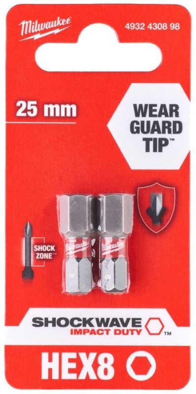 Біти Milwaukee Shockwave, набір 2шт, Hex8х25мм