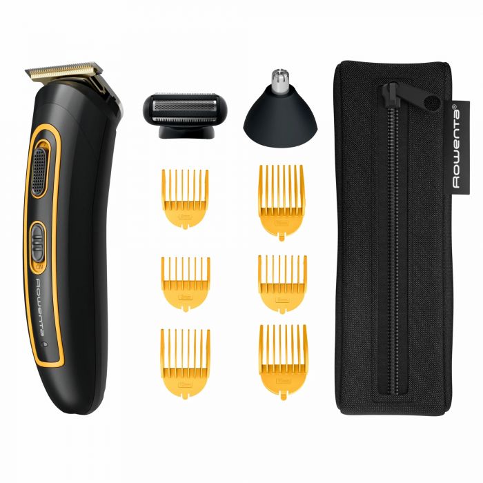 Тример Rowenta Sport Collection, для голови, носа, вух і тіла, мережа+акум., роторний мотор, насадок-8, чохол, титан.напил., чорно-жовтий Тример Rowenta Sport Collection, для голови, носа, вух і тіла, мережа+акум., роторний мотор, насадок-8, чохол, титан.напил., чорно-жовтий
