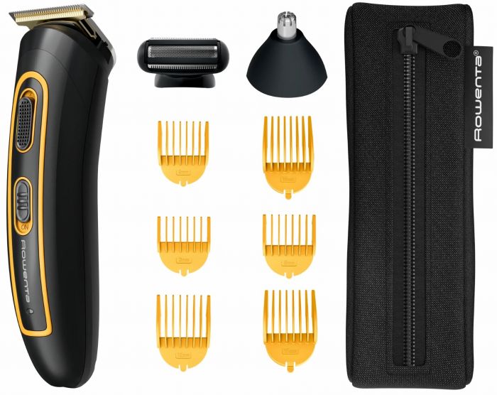 Тример Rowenta Sport Collection, для голови, носа, вух і тіла, мережа+акум., роторний мотор, насадок-8, чохол, титан.напил., чорно-жовтий Тример Rowenta Sport Collection, для голови, носа, вух і тіла, мережа+акум., роторний мотор, насадок-8, чохол, титан.напил., чорно-жовтий